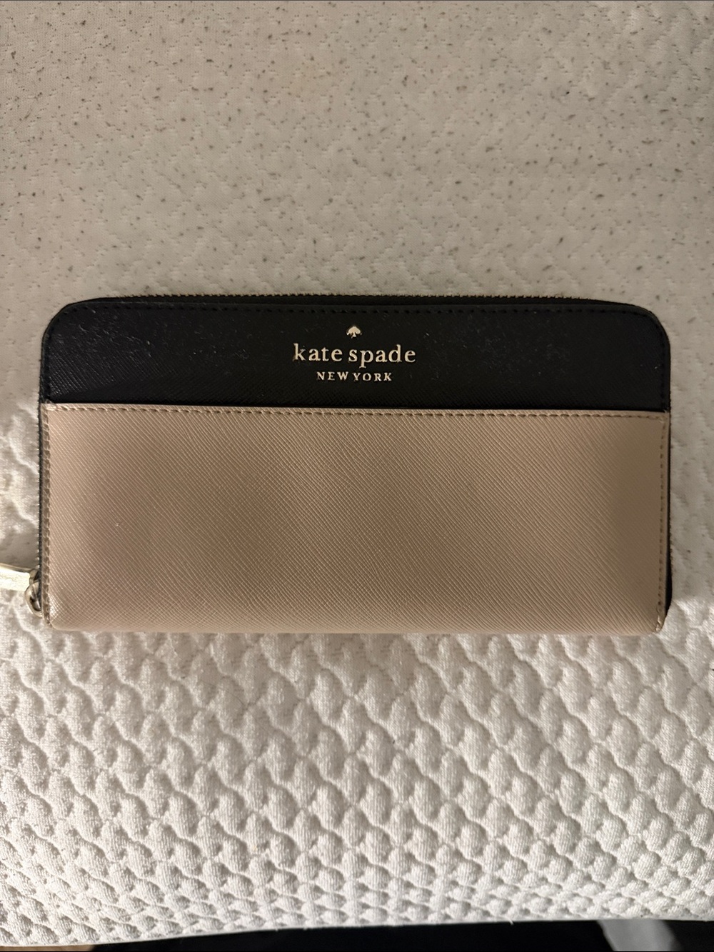 kate spade Two-Tone Black and Beige Zip Around Wallet